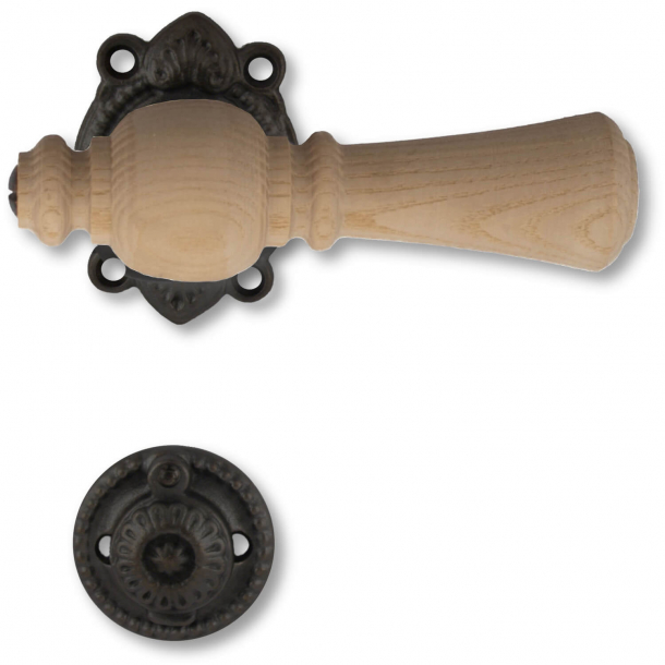 Wooden Door handle interior - Rustic, Black brass Ash (21040005)