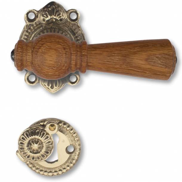 Wooden Door handle interior - Rustic style brass Oak (21040015)
