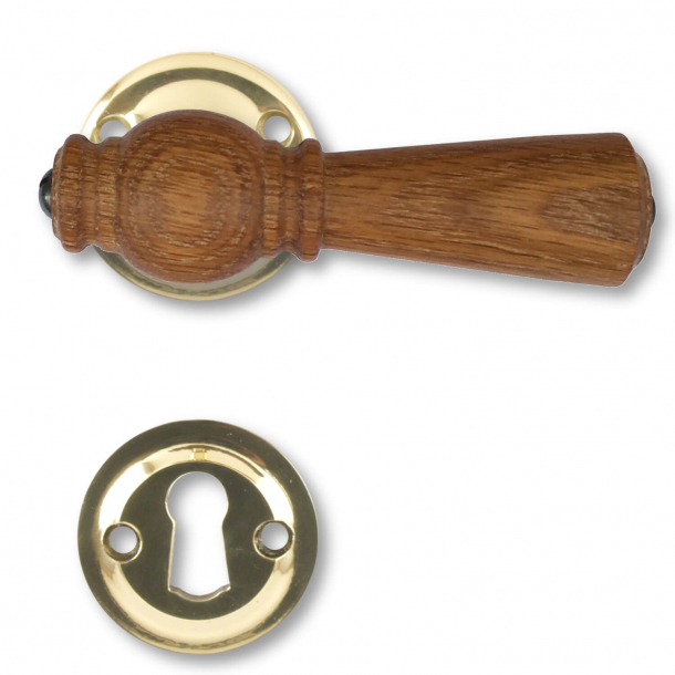 Wooden Door handle interior - Shiny brass, Oak (21040021)