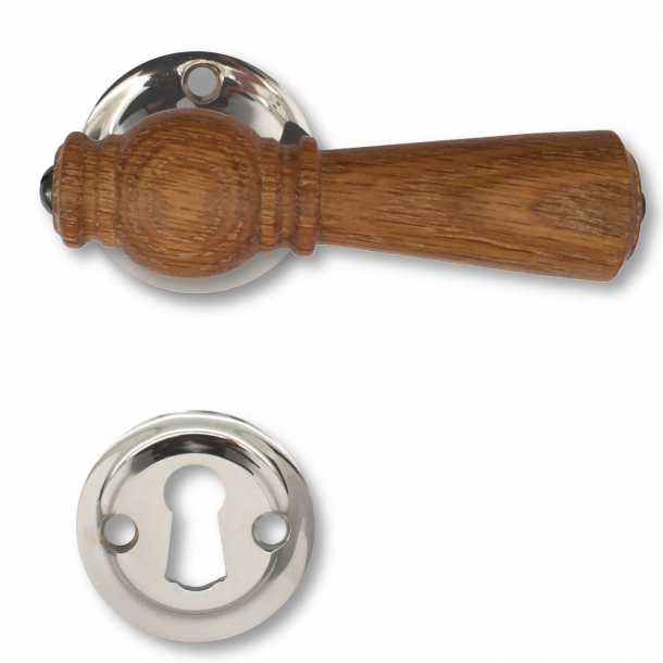 Wooden Door handle, Oak, Interior - Polished nickel (21040023)