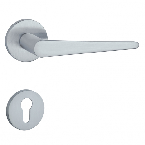 Aprile Door handle with euro profile cylinder ring - Satin chrome - Model Arnica
