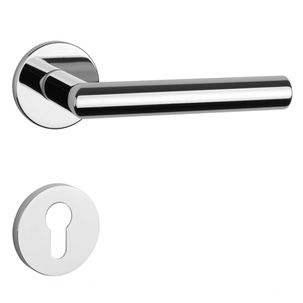 Aprile Door handle with euro profile cylinder ring - Polished chrome - Model Arabis