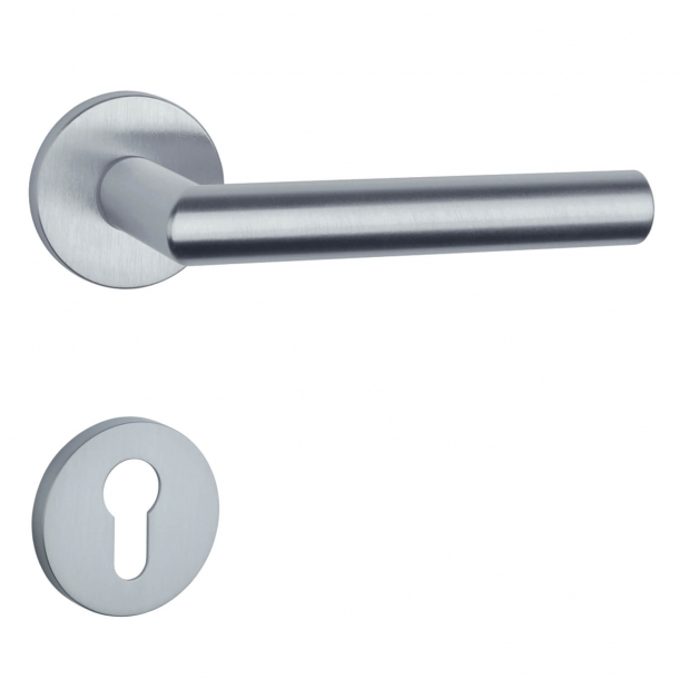Aprile Door handle with euro profile cylinder ring - Satin chrome - Model Arabis