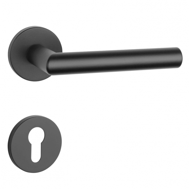 Aprile Door handle with euro profile cylinder ring - Black - Model Arabis