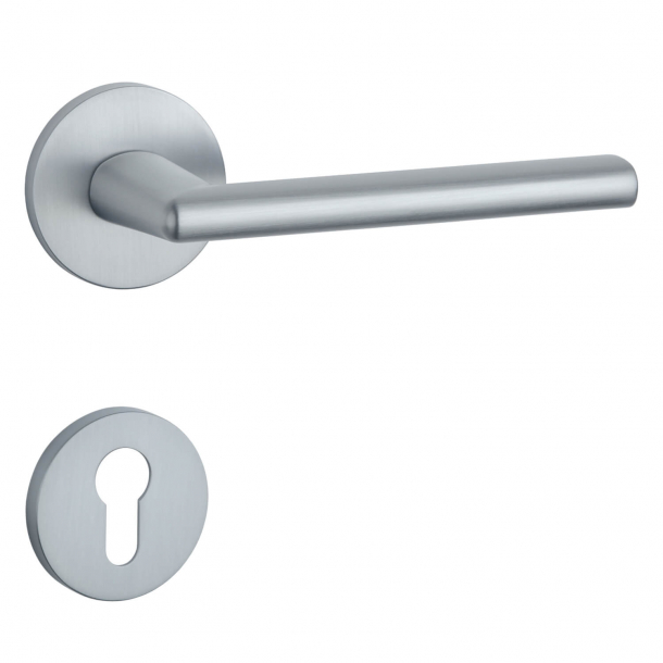 Aprile Door handle with euro profile cylinder ring - Satin chrome - Model Kalmia