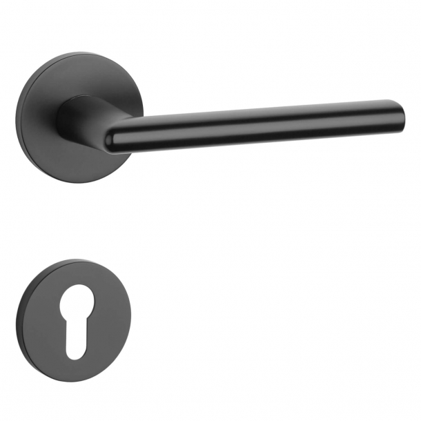 Aprile Door handle with euro profile cylinder ring - Black - Model Kalmia