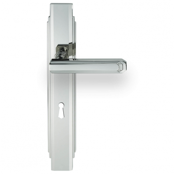 Dörrhandtag - Inomhus Nickel - Art Deco - Långskylt med nyckelhål - C17810