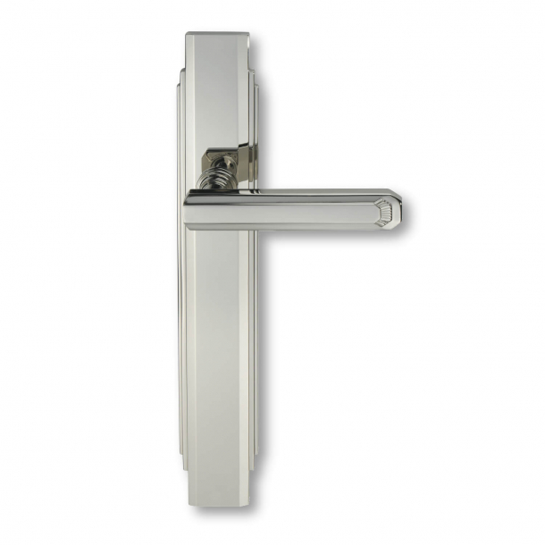 Inomhus dörrhandtag Nickel - Art Deco - Långskylt - C17810