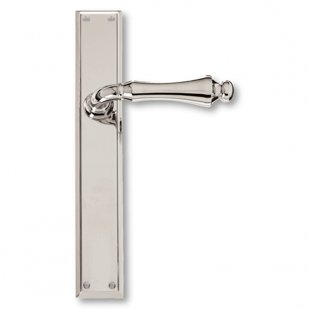 Klamka do drzwi  - Nikiel  - Szyld d&#322;ugi - XX wiek - model C16210 - z dziurk&#261; od klucza 