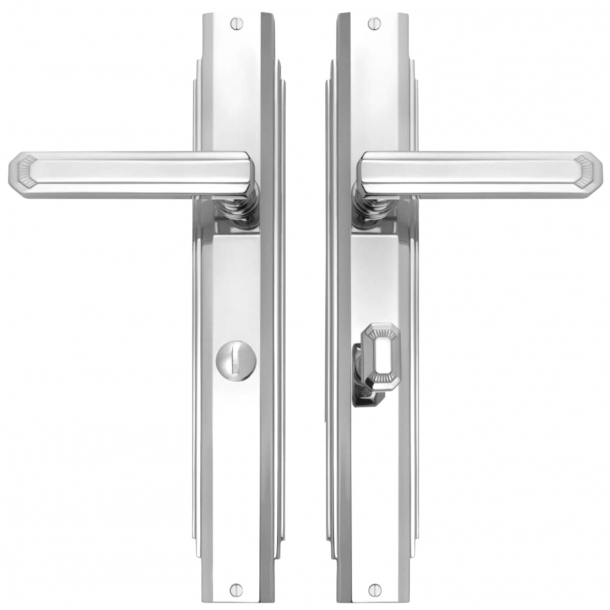 Door handle interior - Chrome Plated - Art Deco , Back plate with Privacy lock