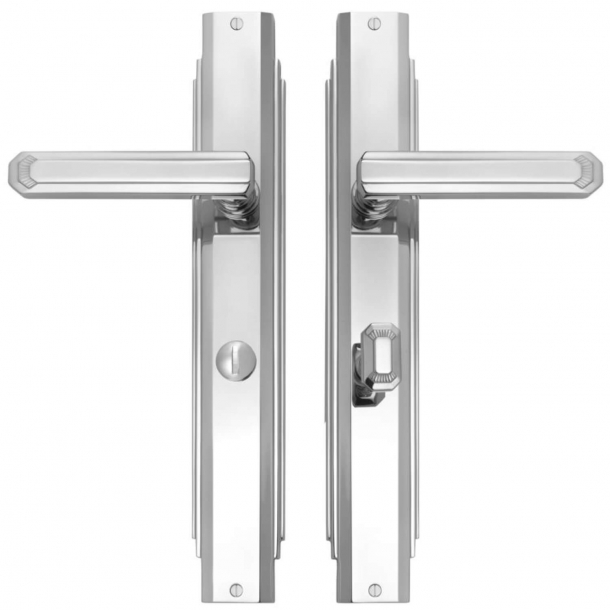 Door handle interior Nickel Plated - Art Deco , Back plate with Privacy lock