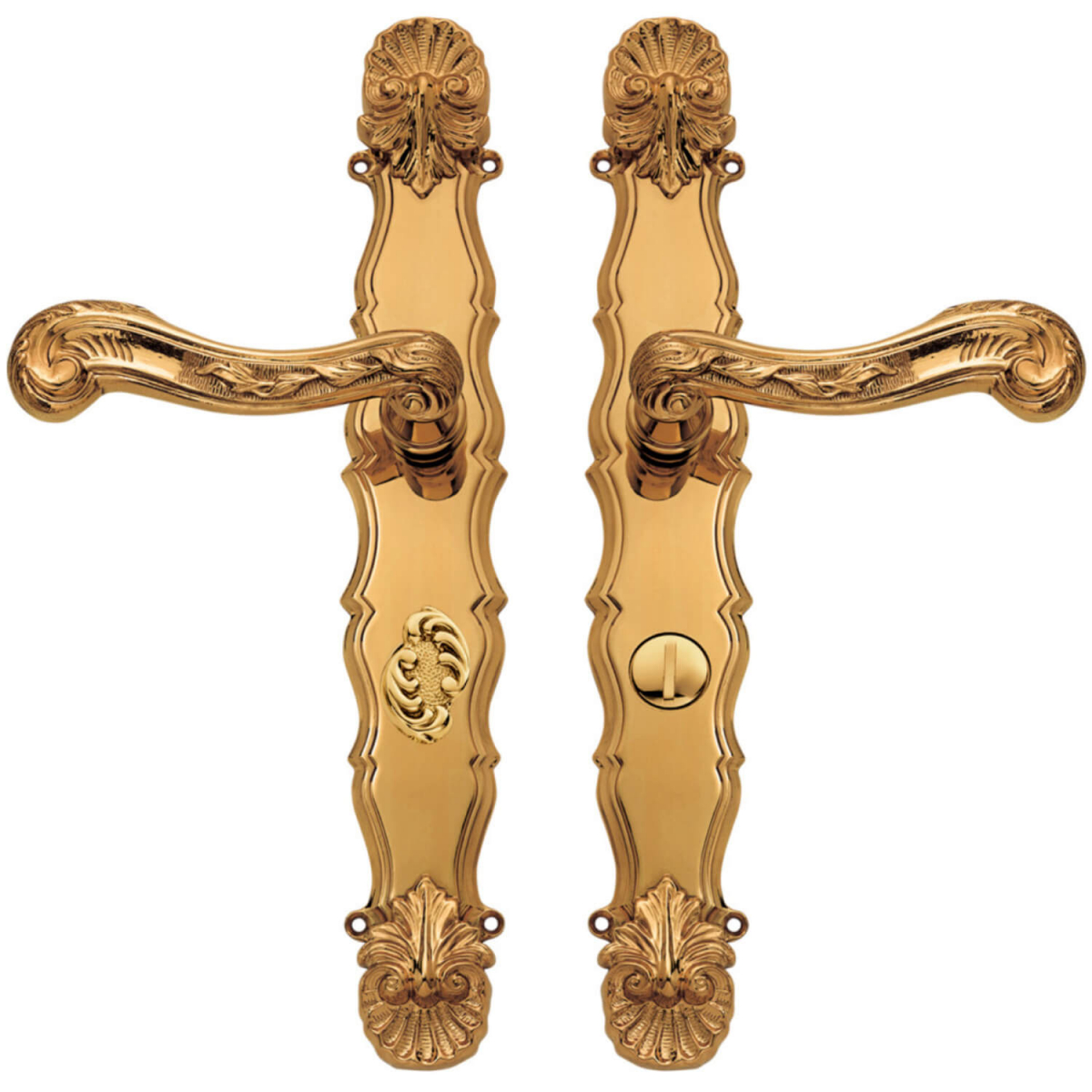 Door handle interior - Brass - Back plate - Privacy lock - Italian Baroque  - model C04312 - Italian door handles - VillaHus