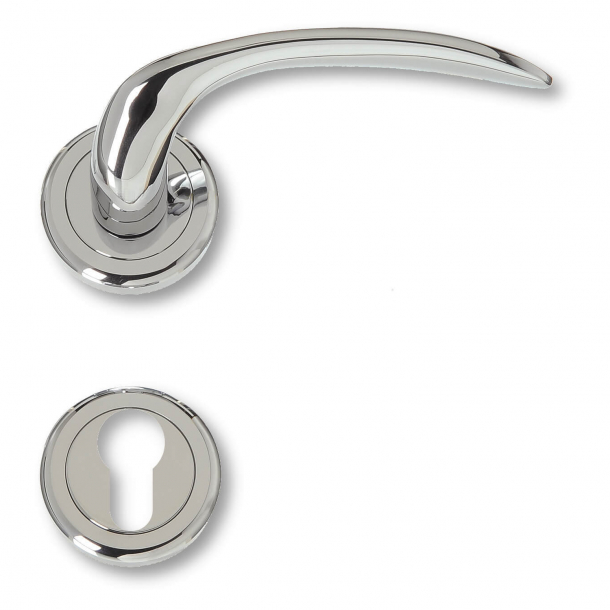 Door handle exterior chrome, rosette and cylinder ring, Model 480390