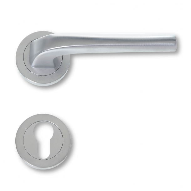 Door handle exterior matt chrome, rosette and cylinder ring, Model 480791