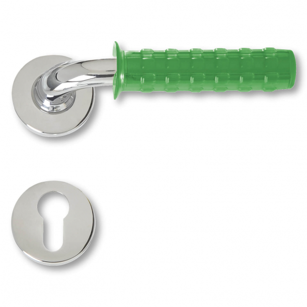 Dörrhandtag krom och grönt gummi - Popgummi - modell C19511