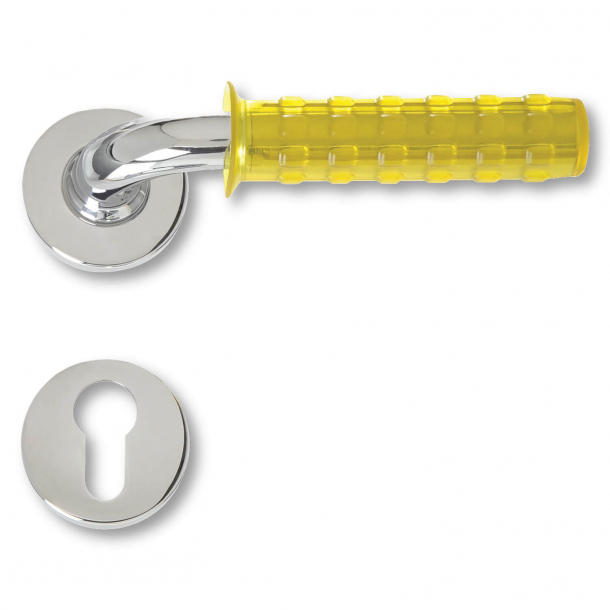 Dörrhandtag krom och gult gummi - Pop Gum - Modell C19511
