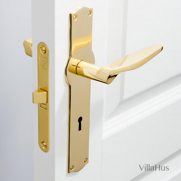 Door handle - Brass without lacquer - AMALIENBORG backplate with keyhole - Model GAE