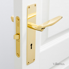 D�rrhandtag - Inomhus - Glansig m�ssing - L�ngskylt nyckelh�l 45x220 mm - Modell GAE
