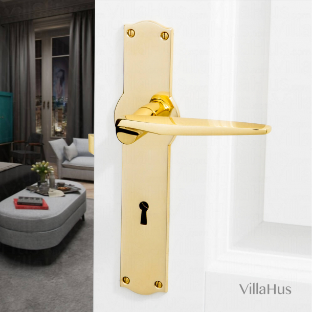 Door handle - Brass without lacquer - AMALIENBORG backplate with keyhole - Model GAE