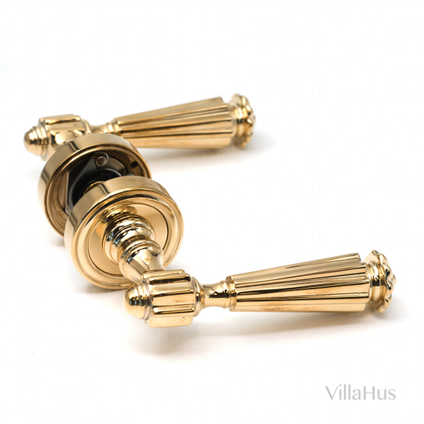 Door handle exterior, Brass, rosette / Euro profile cylinder ring, Model NIKY