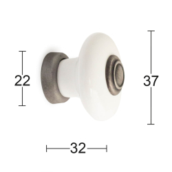 Habo Furniture Button - ERIK, Porcelain / Brushed tin