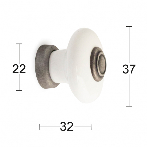 Habo Furniture Button - ERIK, Porcelain / Brushed tin