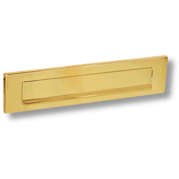 Letter frame with flap and rain edge - Brass without lacquer - 325 x 77 mm