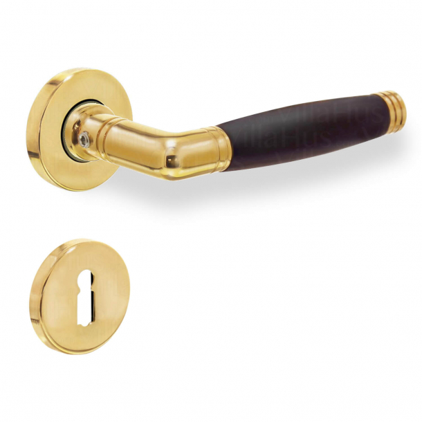 Door handle - Interior - Brass / Black wood - Rosettes and Escutcheon - Model 375