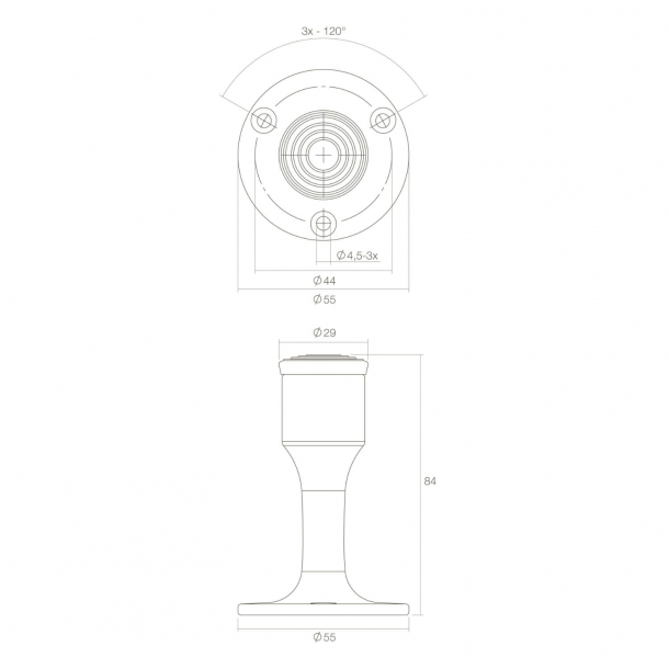 D�rrstopp - Brunad m�ssing / Svart gummitopp - 84 mm