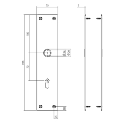 Lngskylt med nyckelhl (set) Matt svart - Model 583 - 55 x 250 mm