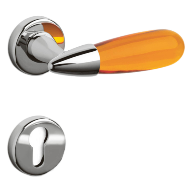 Dørgreb med PZ cylinderring - Olivari - Blank krom / Orange glas - Model AURORA
