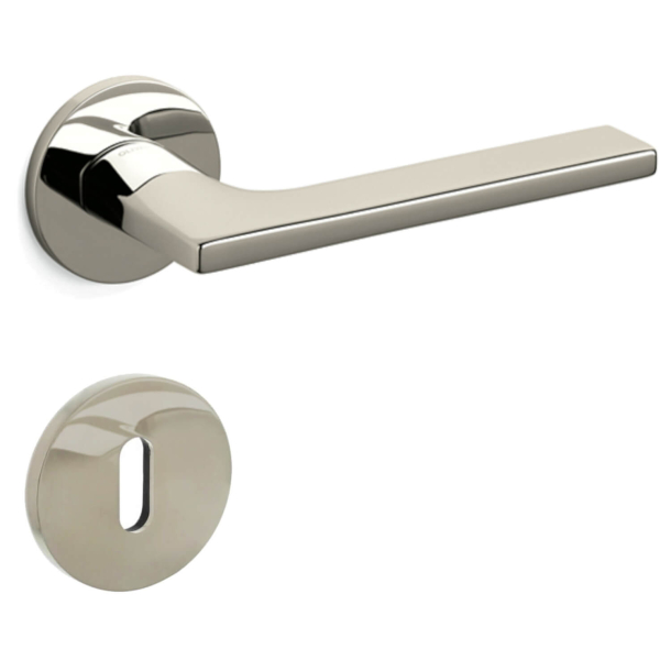Olivari Door handle with key escutcheon - Bright nickel - Model LOTUS