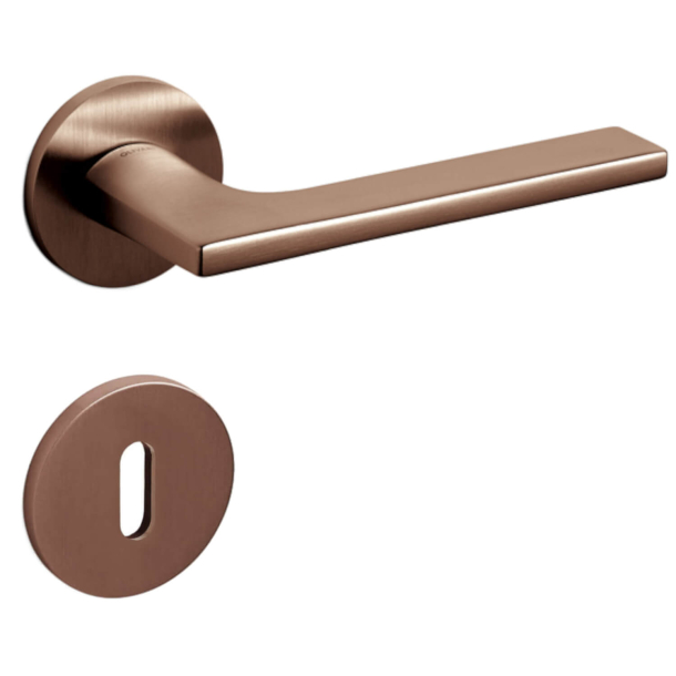 Olivari Door handle with key escutcheon - Satin copper - Model LOTUS