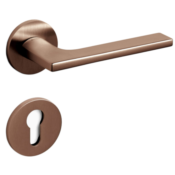 Olivari Door handle with europrofile escutcheon - Satin copper - Model LOTUS