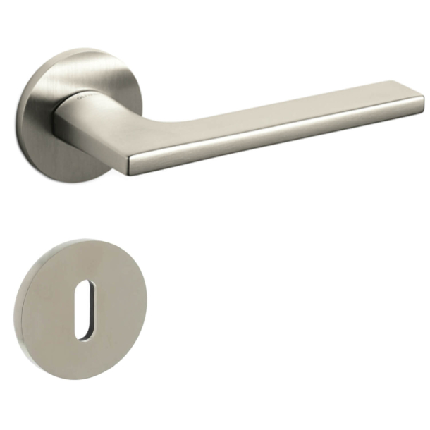 Olivari Door handle with key escutcheon - Satin nickel - Model LOTUS