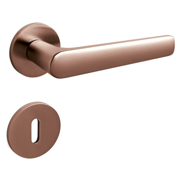 Olivari Door handle with key escutcheon - Satin copper - Model LUGANO