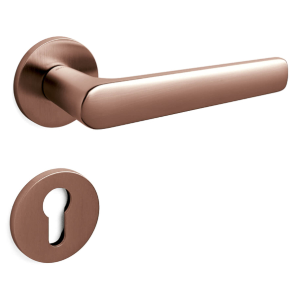 Olivari Door handle with europrofile escutcheon - Satin copper - Model LUGANO