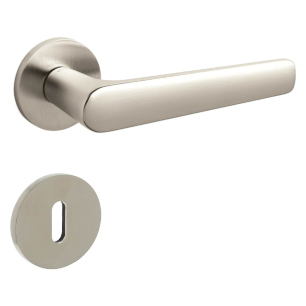 Olivari Door handle with key escutcheon - Satin nickel - Model LUGANO