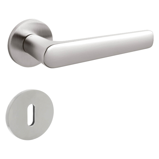 Olivari Door handle with key escutcheon - Satin stainless steel - Model LUGANO