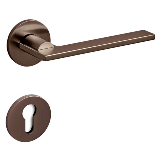 Olivari Door handle with europrofile escutcheon - Satin bronze - Model OPEN