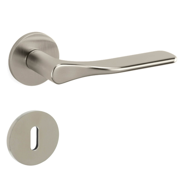 Olivari Door handle with key escutcheon - Satin nickel - Model Paddle