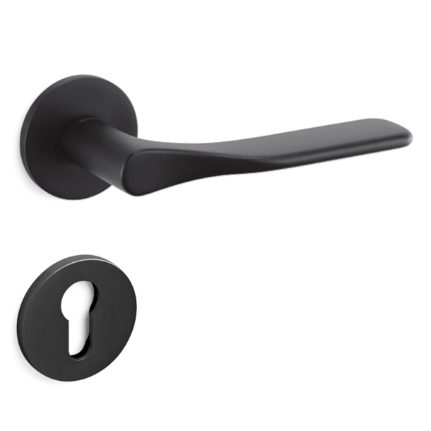 Olivari Door handle with europrofile escutcheon - Matt black - Model Paddle