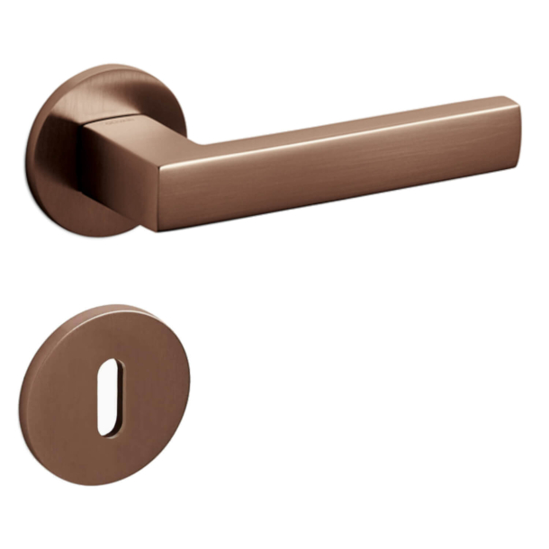 Olivari Door handle with key escutcheon - Satin copper - Model PLANET B