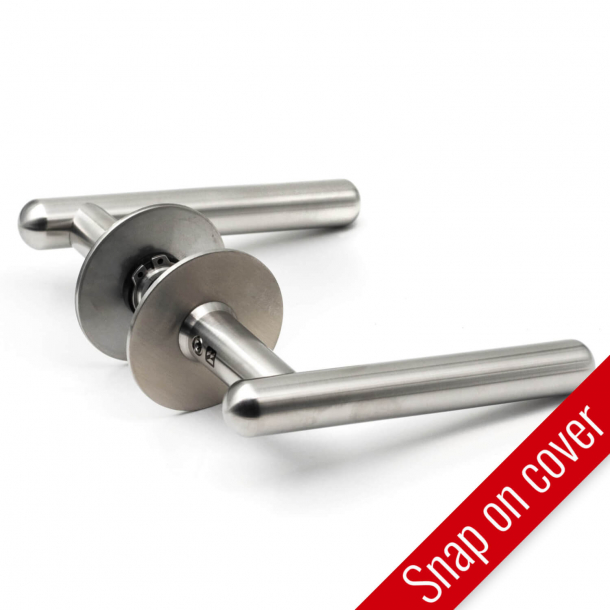 Door handle in slim T-shape - Solid stainless steel - RANDI Model 1050 - Snap-on cover - cc38mm
