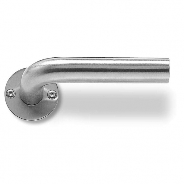 Door handle in heavy L-shape, ø22 mm pipe - Stainless steel - RANDI - Model 1031 - cc38mm - wooden s