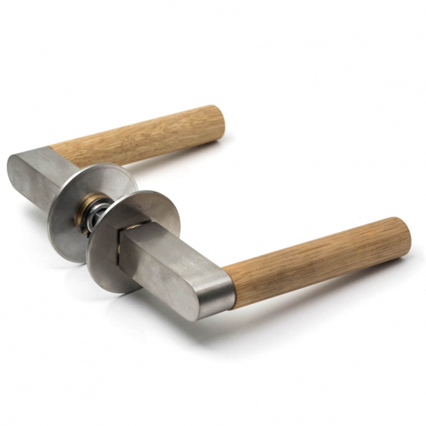Door handle - Brushed steel - Oak wood - GRATA - Model 1077 - cc38mm