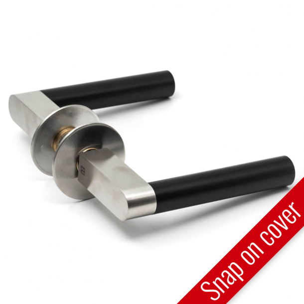 Door handle - Stainless steel - Black plastic - GRATA - Model 1077 - cc38mm - Snap-on-cover