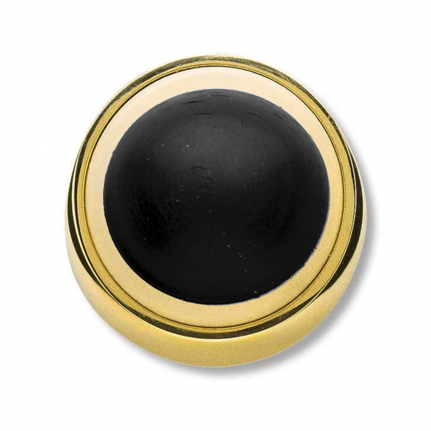 Door stop - Polished Brass - Wall mounted - Black rubber buffer
