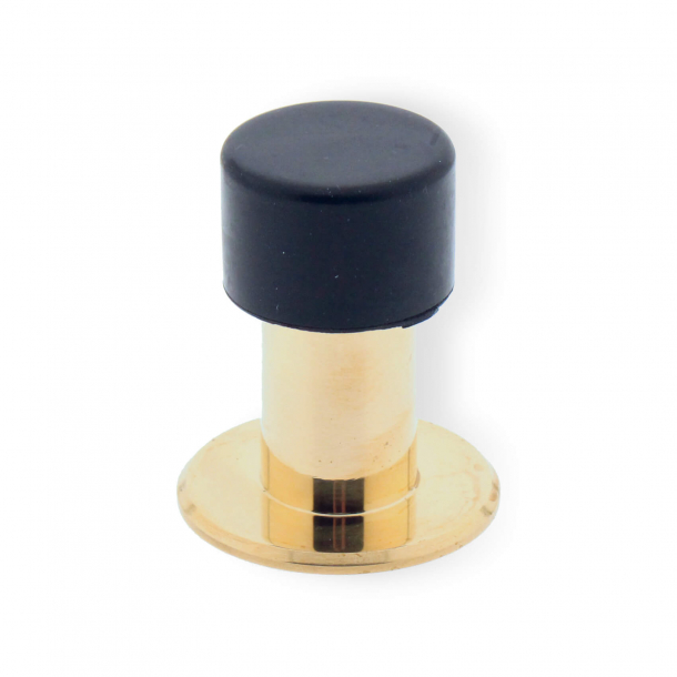 Doorstops - Brass without lacquer - Wall / Floor model - Black rubber stop - 45 x 50 mm