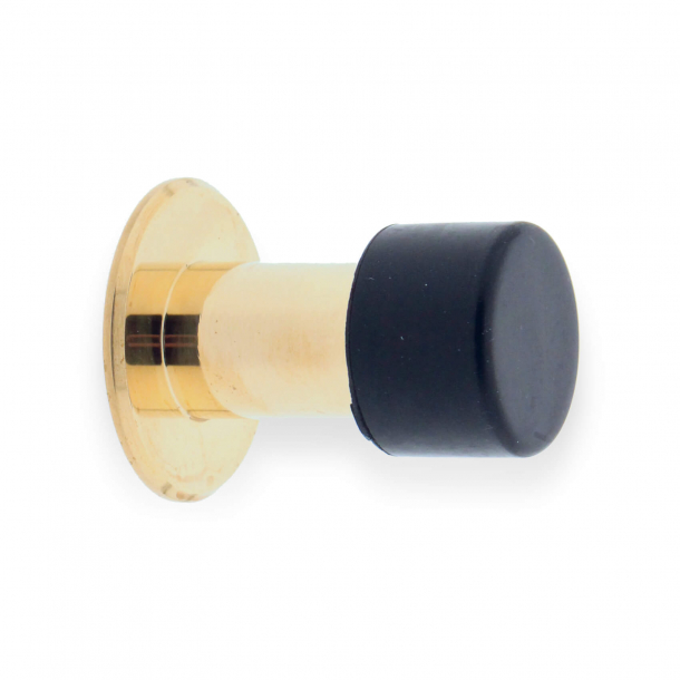 Dørstopper - Messing uden lak - Væg / Gulv model - Sort gummi anslag - 45 x 50 mm